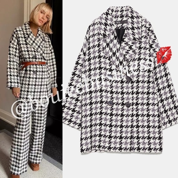 ZARA Oversized Jacquard Plaid Coat - Picture 7 of 7